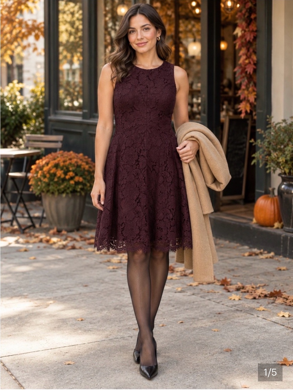 Ann Taylor Sleeveless Lace Fit & Flare Dress in Deep Burgundy in